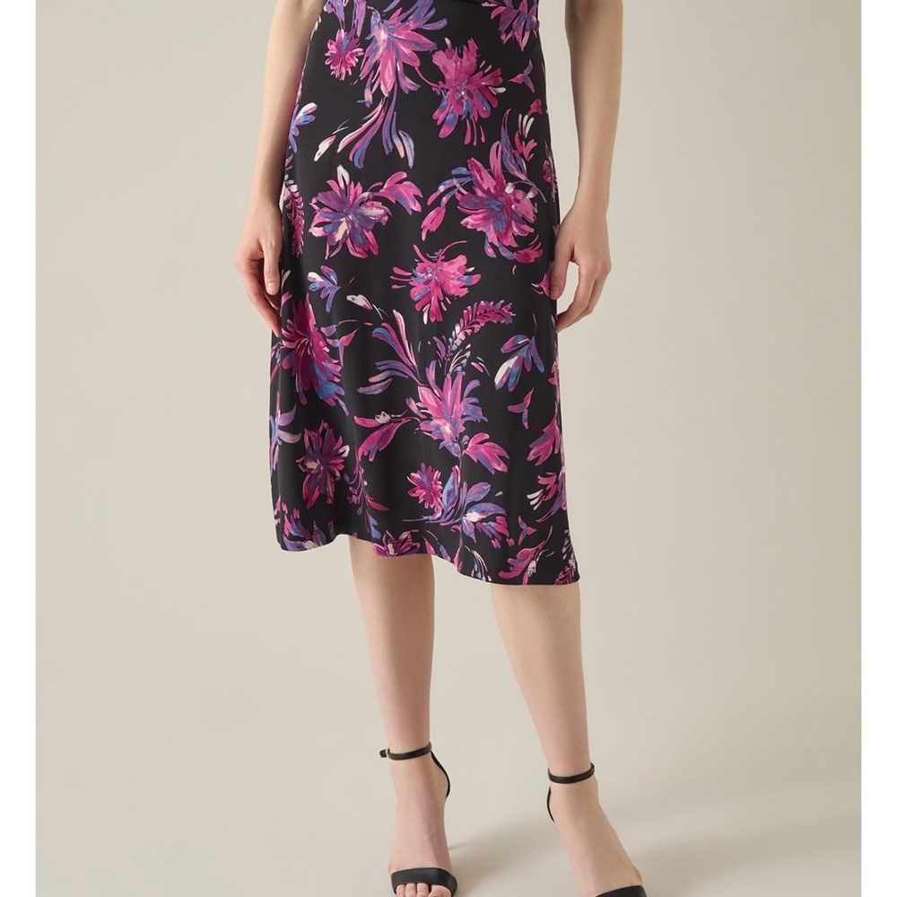 Kasper Black and Pink Floral Midi Skirt for Cocktail